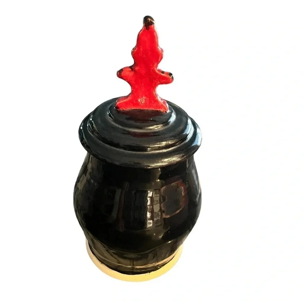 Handmade American Studio Pottery Dog Treat Jar Red Dog Fire Hydrant Marked